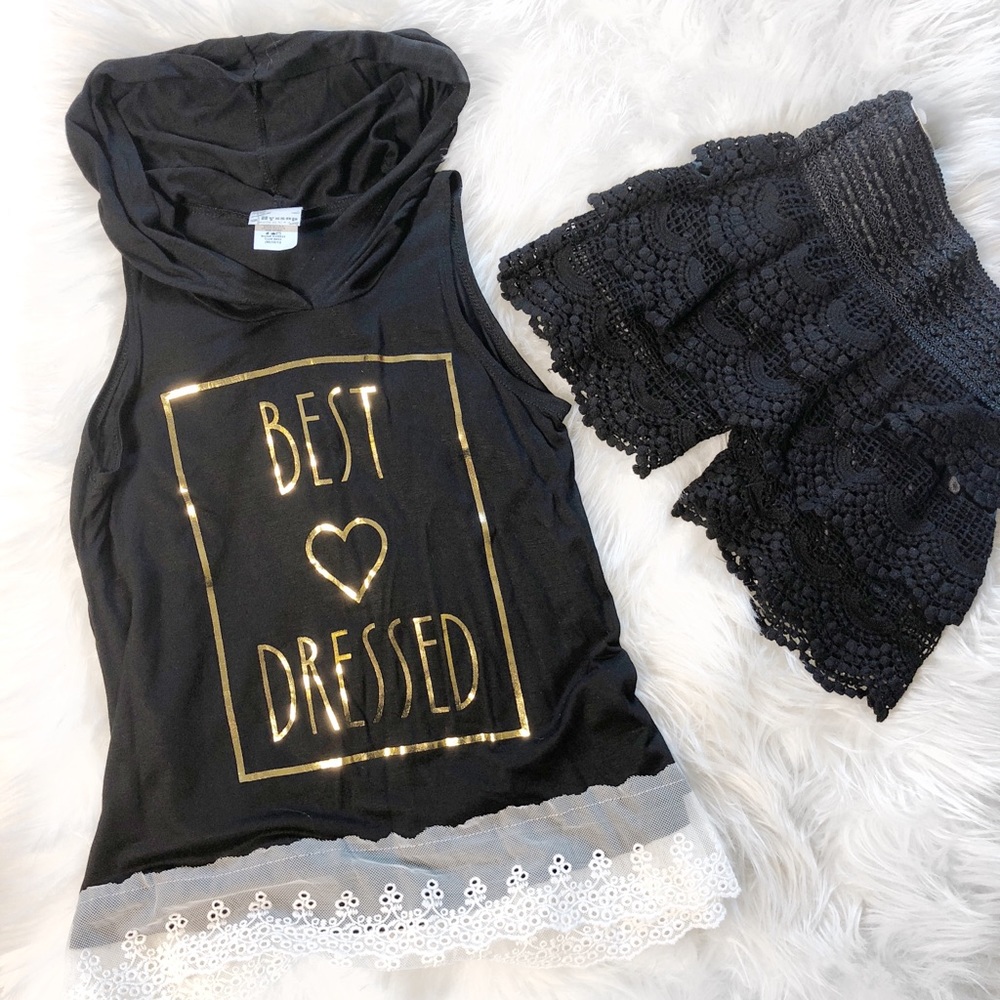Girls “Best Dressed” foil hooded short sleeve top
